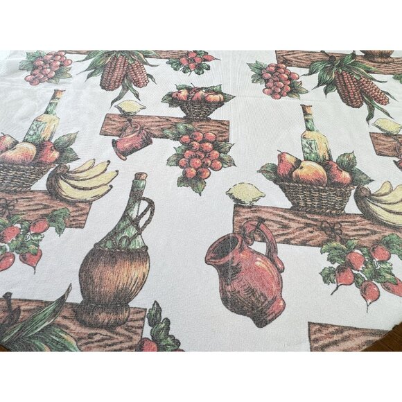 Vintage 60s curtain, fruits, baskets and wine bottles, kitchen panel, rod header - Picture 5 of 10